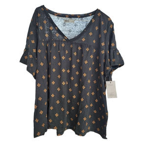 Sonoma Misses Top in Dark Green with Mustard Designs - XXL